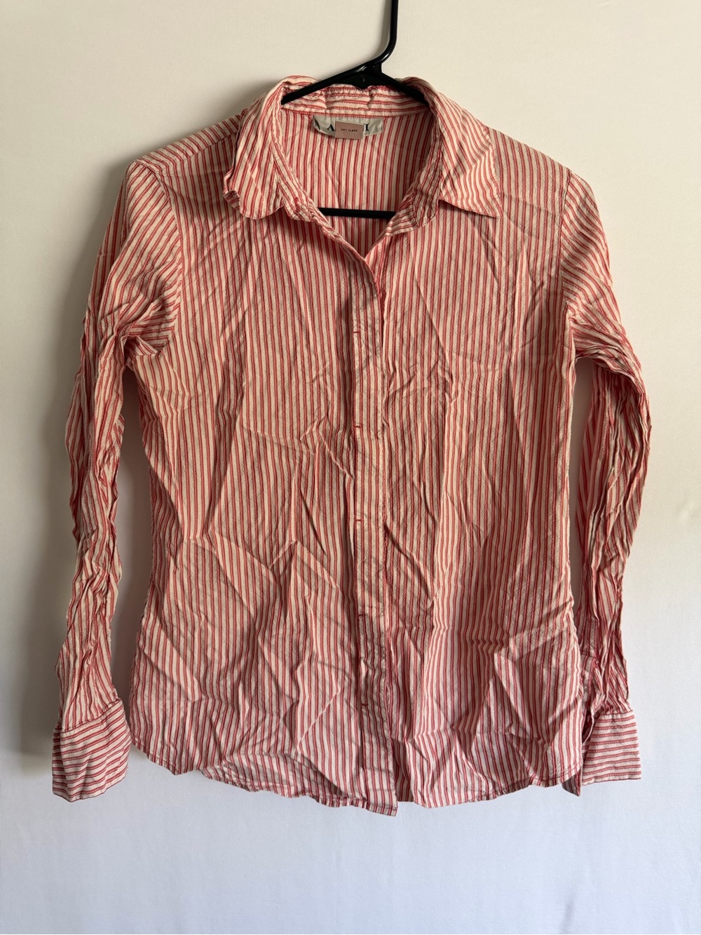 Alfani Shirt Womens 10 Red Striped Silk Long Sleeve Button Up